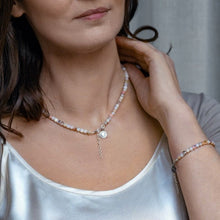 Load image into Gallery viewer, Set of Pink Opal Delicate Silver Necklace and Bracelet for Women "Self Love"