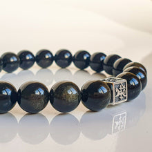 Load image into Gallery viewer, Obsidian Silver 925 Bracelet for Men Vytis "Inner Strength"