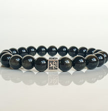 Load image into Gallery viewer, Obsidian Silver 925 Bracelet for Men Vytis "Inner Strength"