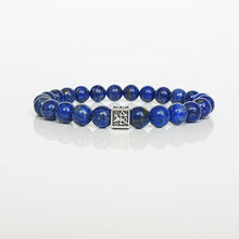 Load image into Gallery viewer, Lazurite bracelet for men with Vytis silver 925 charm, Blue beaded bracelet with a silver clasp on a white background