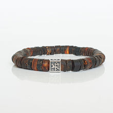 Load image into Gallery viewer, Bracelet with brown and black beads Baltic amber and a silver clasp on a white background