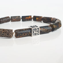 Load image into Gallery viewer, Black Row Amber Silver 925 Bracelet - Vytis - "Sun Stories"