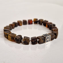 Load image into Gallery viewer, Black Baltic Amber Non Polished Cube Silver 925 Bracelet - Vytis - "Sun Stories"
