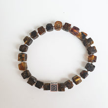 Load image into Gallery viewer, Black Baltic Amber Non Polished Cube Silver 925 Bracelet - Vytis - "Sun Stories"