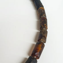 Load image into Gallery viewer, Black Raw Baltic Amber Silver 925 Necklace for Men "Sun Stories"